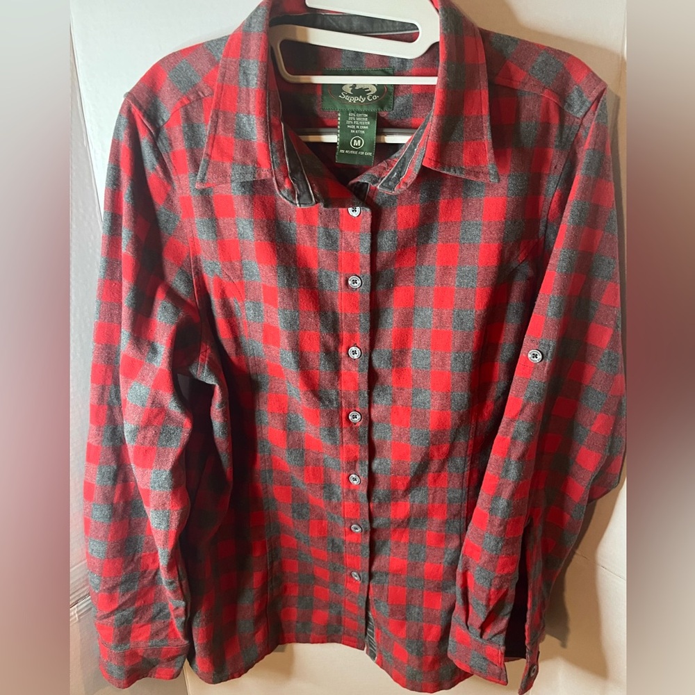 Stillwater Supply Co Red & Gray Plaid Flannel Cabincore Holiday shirt M Unisex